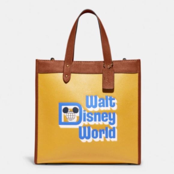 Coach Disney Parks Walt Disney World Motif Leather Field Tote C8551 Yellow - NEW - Picture 1 of 5